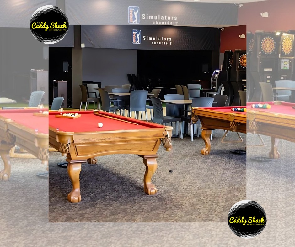 pool tables, chairs, and video games at caddyshack indoor golf and fun