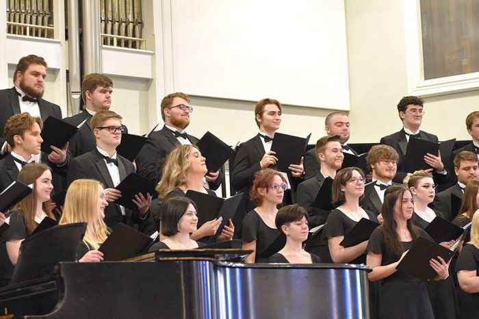 Members of the Ashland University Choir and the Ashland Area Chorus performing