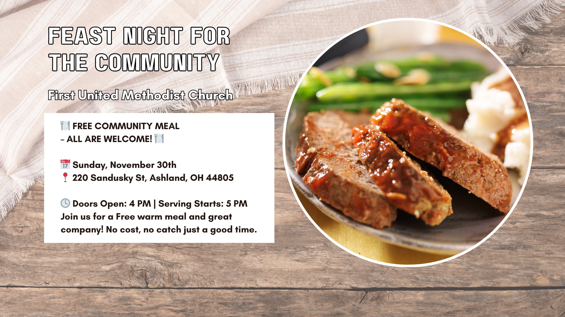 meatloaf, potatoes, and green beans