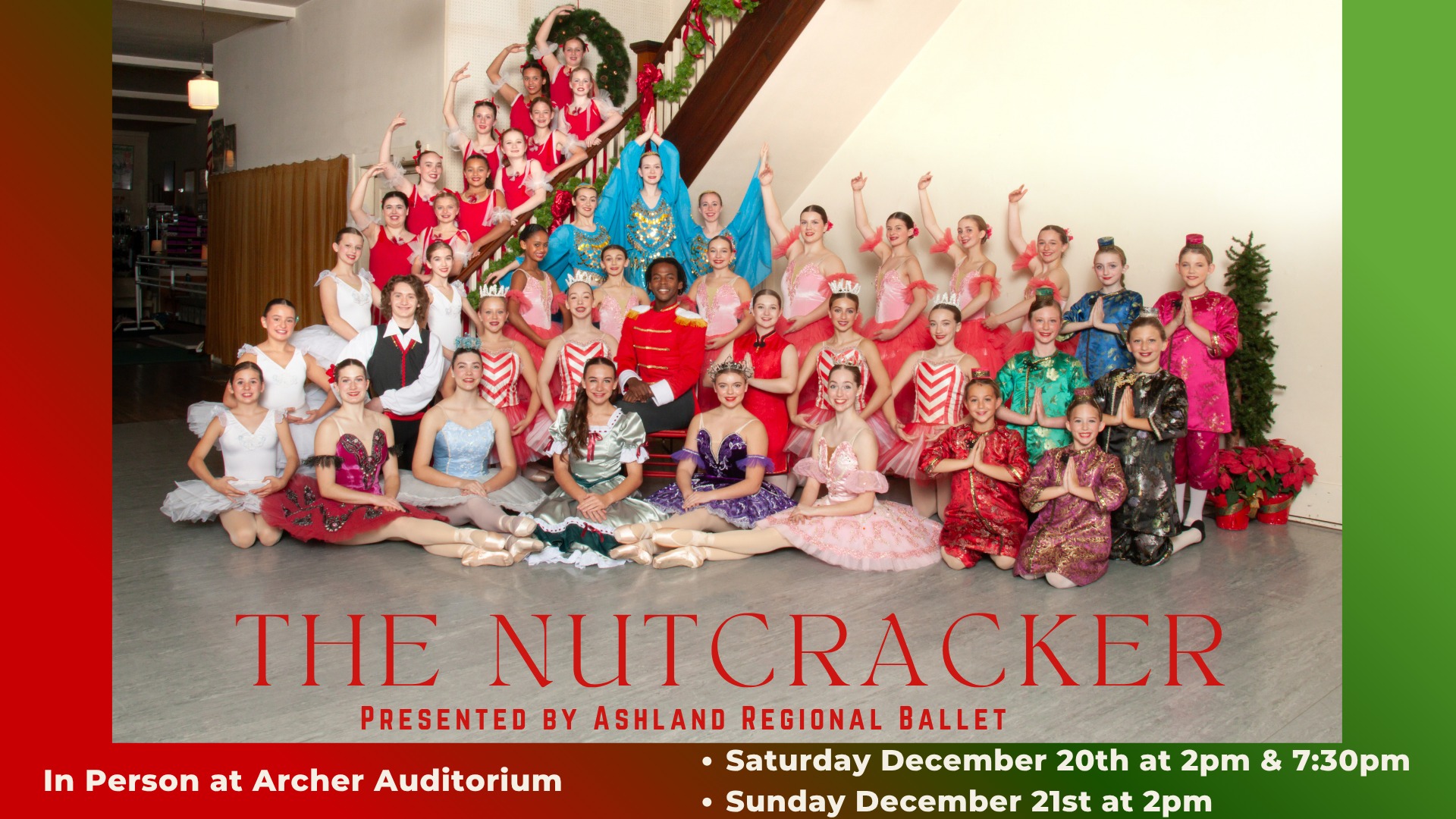 A picture of dancers dressed in costumes for the Nutcracker