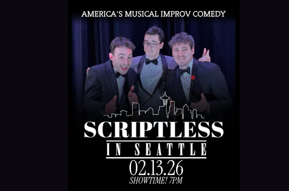 Three men dressed in tuxedos posing and smiling together